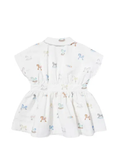 Fendi Ruffled Pattern Dress In White
