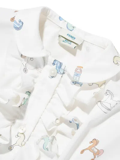 Fendi Ruffled Pattern Dress In White