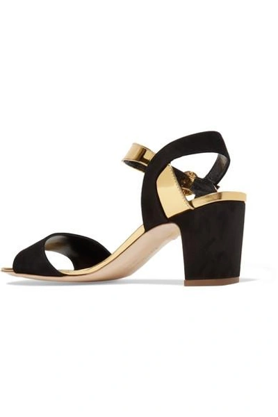 Shop Rupert Sanderson Pythia Suede And Mirrored-leather Sandals