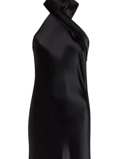 Galvan Pandora Halterneck Satin Gown In Black
