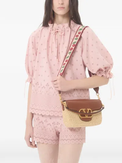 Valentino Garavani  Garavani Alltime Shoulder Bag In Raffia And Grainy Calfskin With Ribbon In Yellow