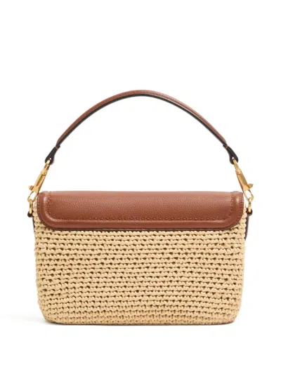 Valentino Garavani  Garavani Alltime Shoulder Bag In Raffia And Grainy Calfskin With Ribbon In Yellow