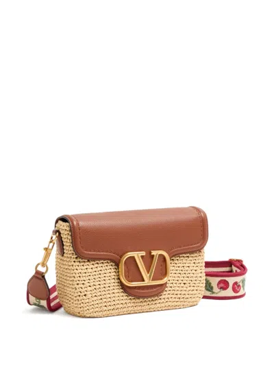 Valentino Garavani  Garavani Alltime Shoulder Bag In Raffia And Grainy Calfskin With Ribbon In Yellow