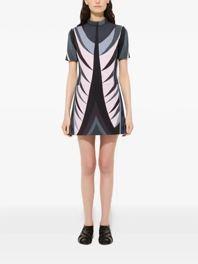 Pucci Volute-print Flared Dress In Blue