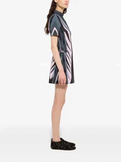 Pucci Volute-print Flared Dress In Blue