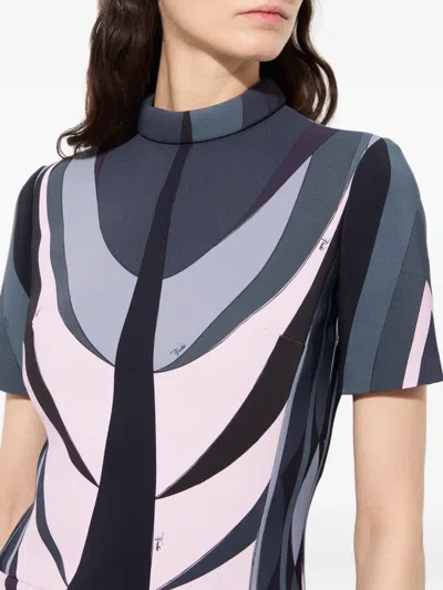 Pucci Volute-print Flared Dress In Blue