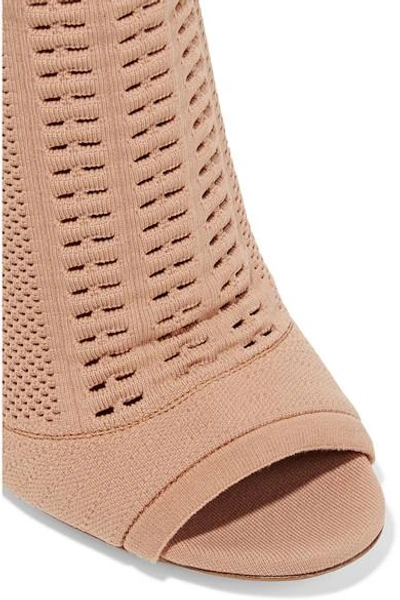 Shop Gianvito Rossi Vires 105 Peep-toe Perforated Stretch-knit Ankle Boots In Sand
