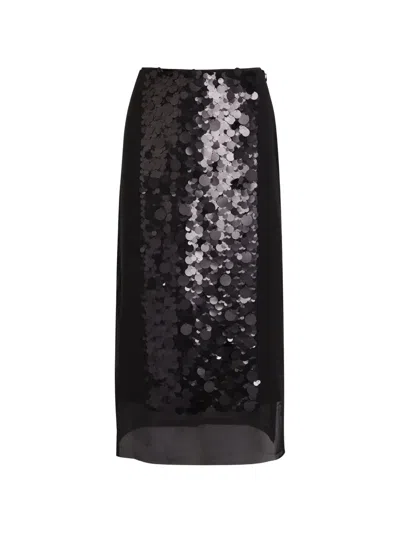 Joseph Cambo Pailette-embellished Crepe De Chine Midi Skirt In Black