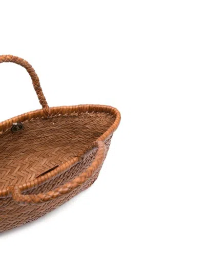 Dragon Diffusion Gora Brown Mini Shoulder Bag With Two Top Handles And Interwoven Design In Leather Woman In Brown