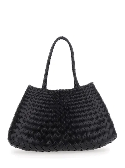 Dragon Diffusion Santa Croce Black Crossbody Bag With Two Top Handles And Interwoven Design In Leather Woman In Black