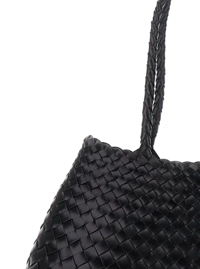 Dragon Diffusion Santa Croce Black Crossbody Bag With Two Top Handles And Interwoven Design In Leather Woman In Black