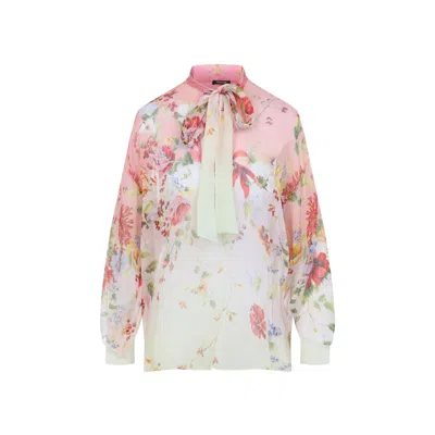 Roberto Cavalli Chiffon Blouse With Miami Flowers Print In Multi