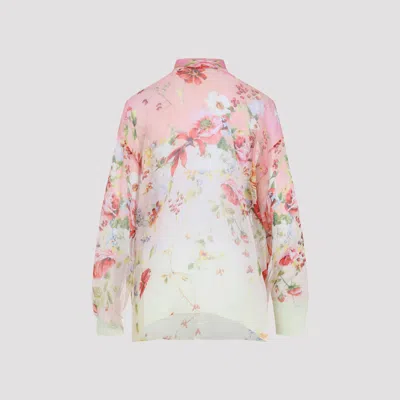 Roberto Cavalli Chiffon Blouse With Miami Flowers Print In Multi