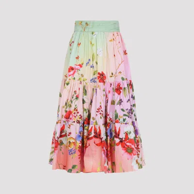 Roberto Cavalli Miami Flowers High Waist Tiered Midi Skirt In Multi