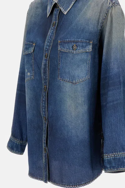 Golden Goose Deluxe Brand Women Oversized Shirt With Denim Print In Blue