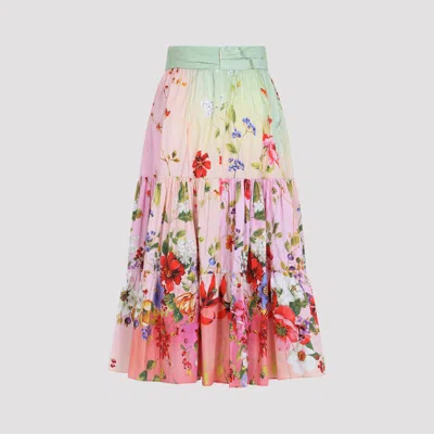 Roberto Cavalli Miami Flowers High Waist Tiered Midi Skirt In Multi