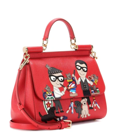Shop Dolce & Gabbana Sicily Medium Embellished Leather Shoulder Bag In Red
