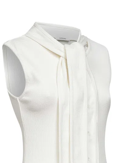 Lemaire Tie-neck Ribbed Stretch-cotton And Linen-blend Jersey Top In White