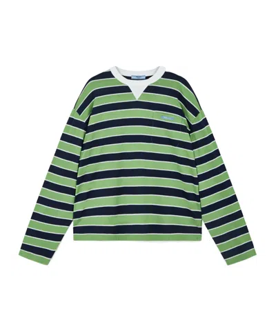 Prada Embroidered Cotton Oversize T-shirt In Green