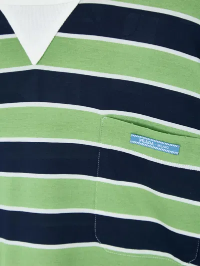 Prada Embroidered Cotton Oversize T-shirt In Green