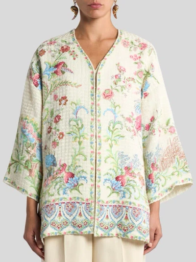 Etro Kesa Side Slit Cotton Blend Jacket In White