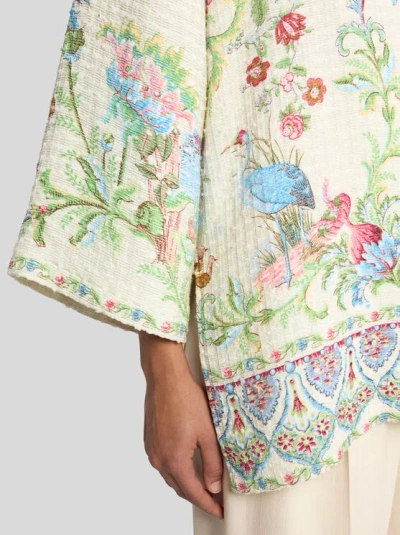 Etro Kesa Side Slit Cotton Blend Jacket In White