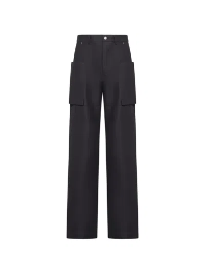 Rick Owens Stefan Flared Grain De Poudre Wool Cargo Trousers In Black