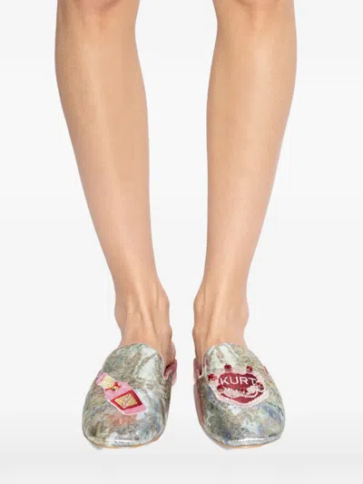 Kurt Geiger Embroidered Flat Mules In Multi