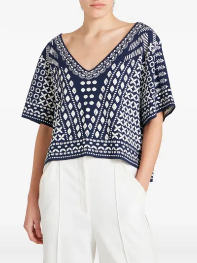 Temperley London Patterned V-neck Top In Multi