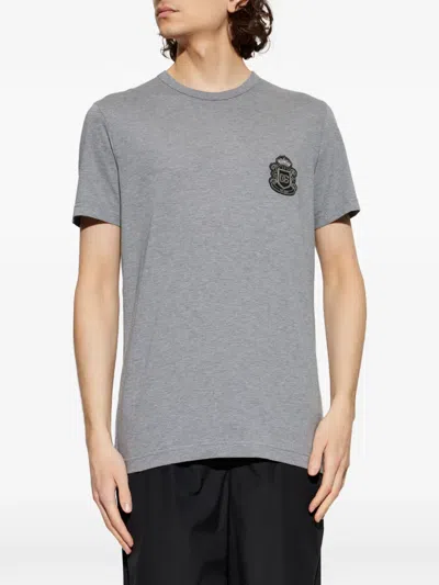 Dolce & Gabbana Crewneck T-shirt With Logo-patch In Gray