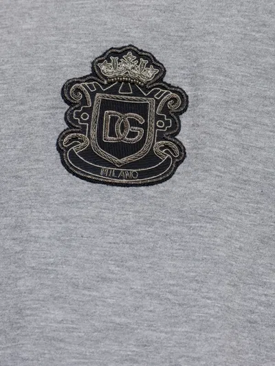 Dolce & Gabbana Crewneck T-shirt With Logo-patch In Gray