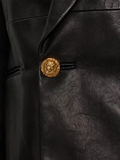 Balmain Lion-button Leather Jacket In Black