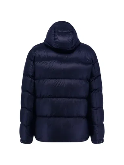 Outhere Quilted Down Jacket With Adjustable Hood And Iconic Patch In Blue