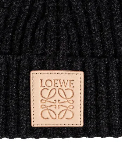 Loewe Anagram Ribbed-knit Cashmere Beanie In Black