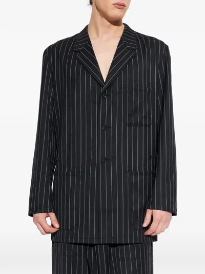 Y-3 Striped-pattern Buttoned Jacket In Black