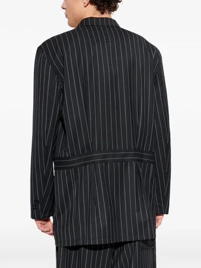 Y-3 Striped-pattern Buttoned Jacket In Black