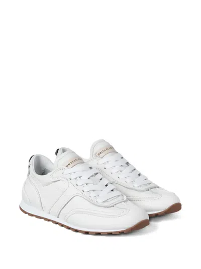Brunello Cucinelli Grained Soft Leather Runners With Shiny Loops Shoes In White