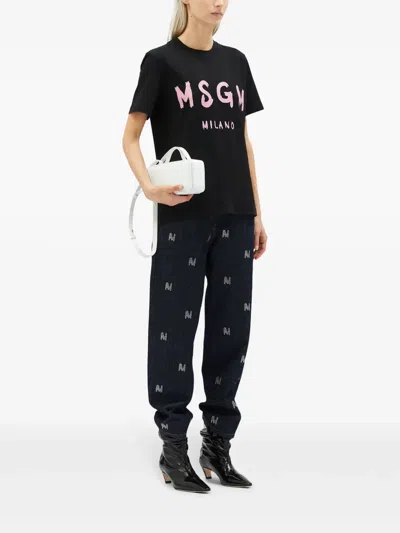 Msgm Logo-print Cotton T-shirt In Black