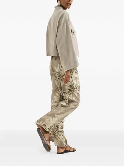 Brunello Cucinelli Elegant Silk Trousers With Stamped Floral Design In Animal Print