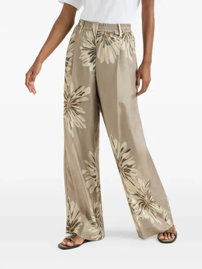 Brunello Cucinelli Elegant Silk Trousers With Stamped Floral Design In Animal Print