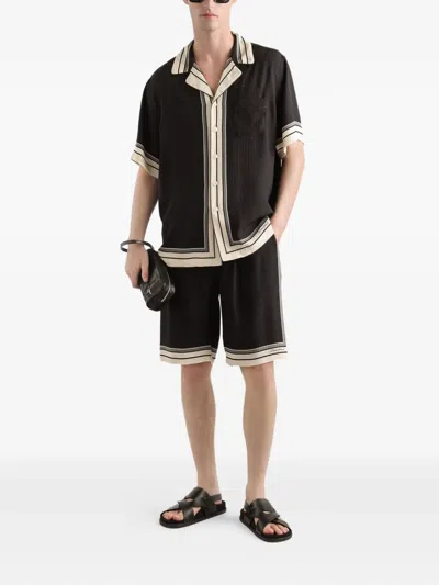 Dolce & Gabbana Men Hawaii Shirt With Logo And Striped Print In Multi