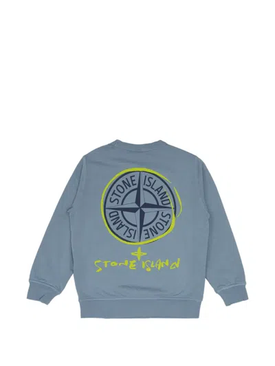 Stone Island Front And Back Print Sweatshirt In Blue
