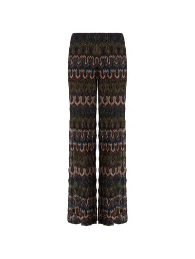 Missoni Womens Dark Brown Geometric-print Lamé Metallic-knit Trousers In Black