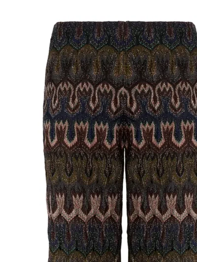 Missoni Womens Dark Brown Geometric-print Lamé Metallic-knit Trousers In Black