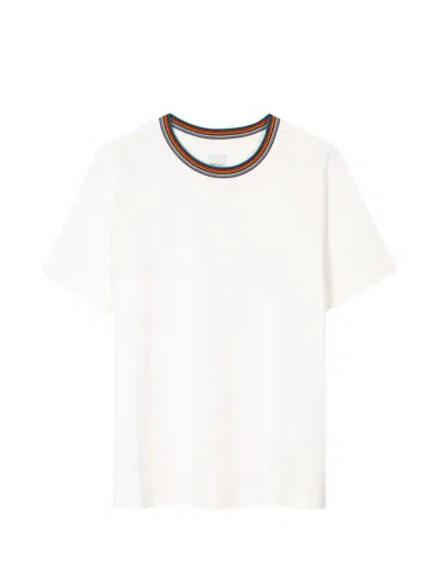Paul Smith Womens Stripe Neck T-shirt In White