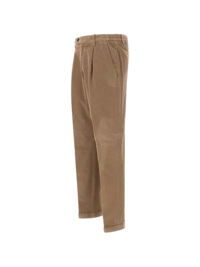 Devore Ribbed Trousers In Brown