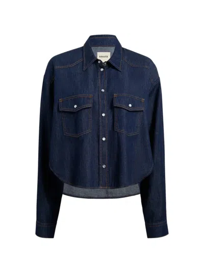 Khaite Neutrals Grenon Cropped Denim Cotton Shirt In Blue