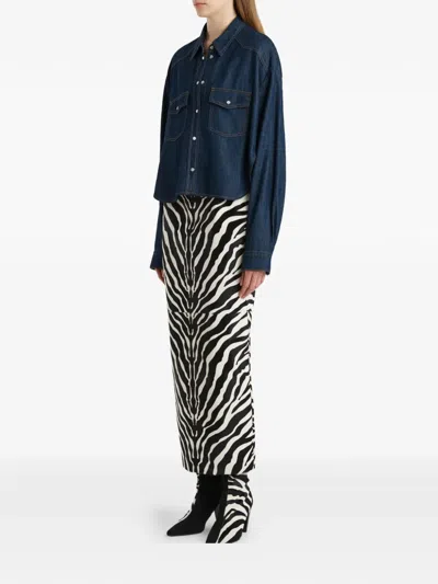 Khaite Neutrals Grenon Cropped Denim Cotton Shirt In Blue