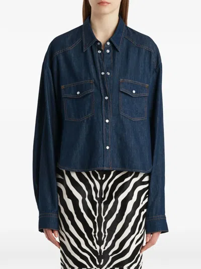 Khaite Neutrals Grenon Cropped Denim Cotton Shirt In Blue