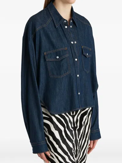 Khaite Neutrals Grenon Cropped Denim Cotton Shirt In Blue